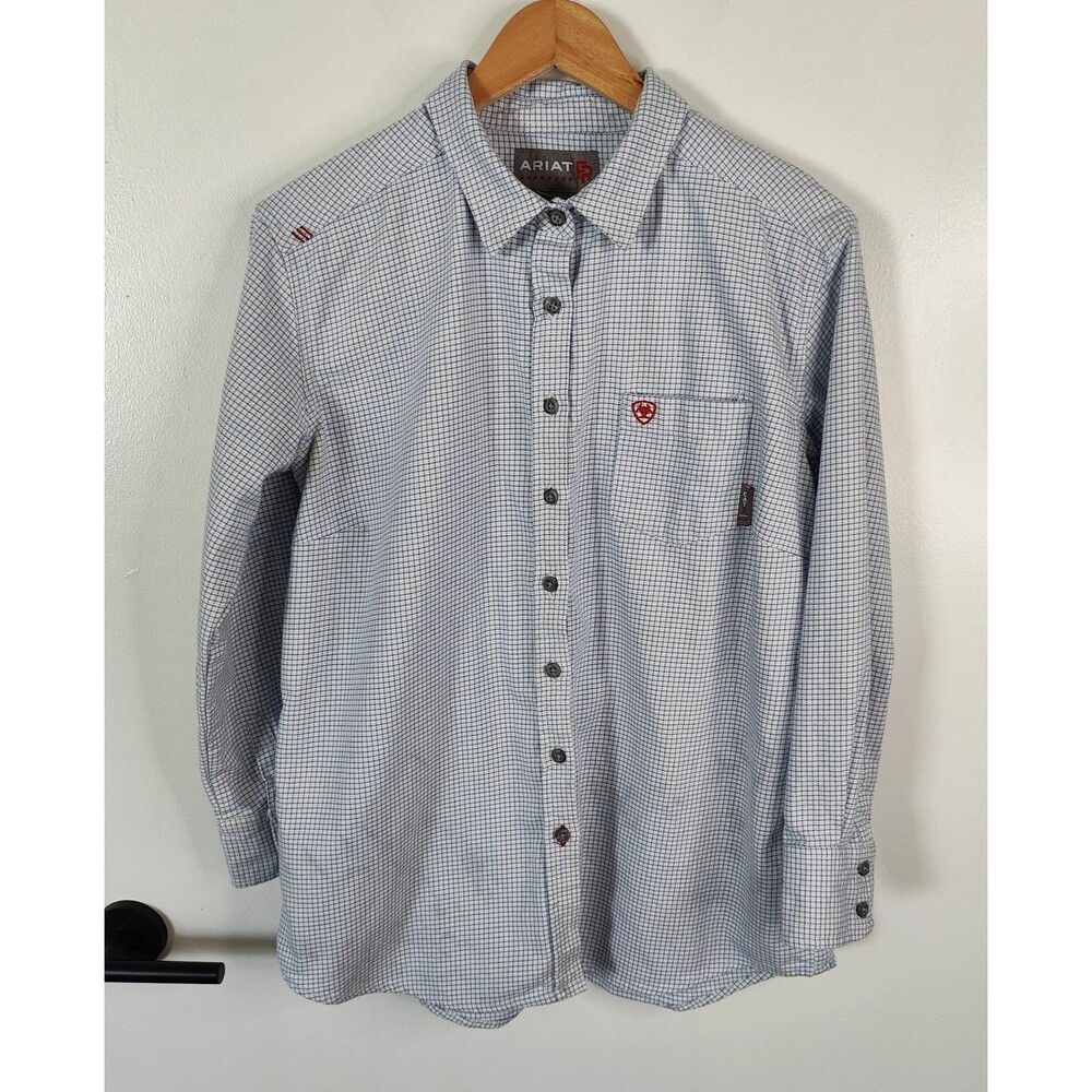Ariat FR Work Shirt Womens XL Blue Plaid Flame Resistant Western Button Utility